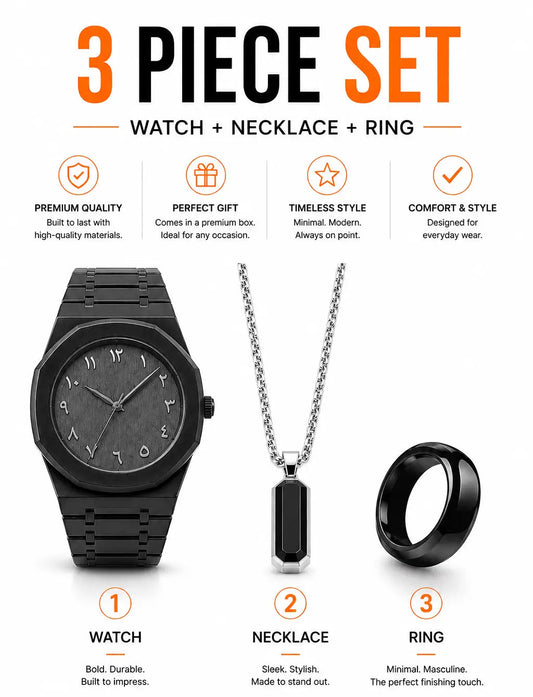 PACK OF 3 ( ARABIC AURA WATCH + CHAIN + RING )