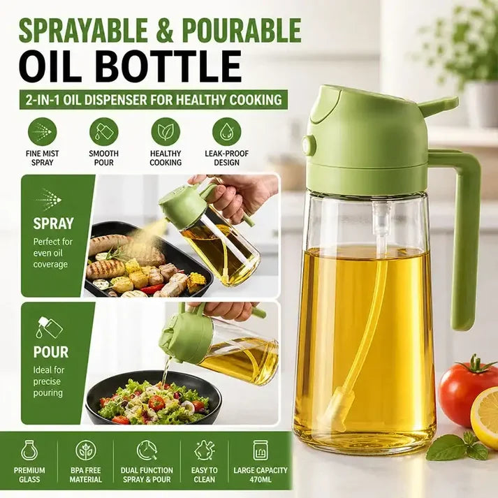 Sprayable & Pourable Oil Bottle – 2-in-1 Oil Dispenser for Healthy Cooking