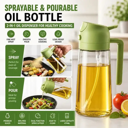 Sprayable & Pourable Oil Bottle – 2-in-1 Oil Dispenser for Healthy Cooking