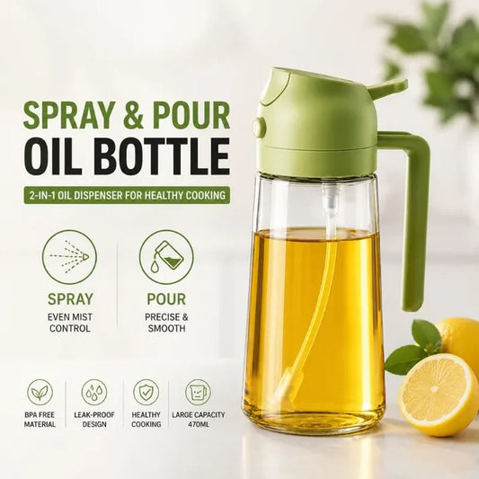 Sprayable & Pourable Oil Bottle – 2-in-1 Oil Dispenser for Healthy Cooking